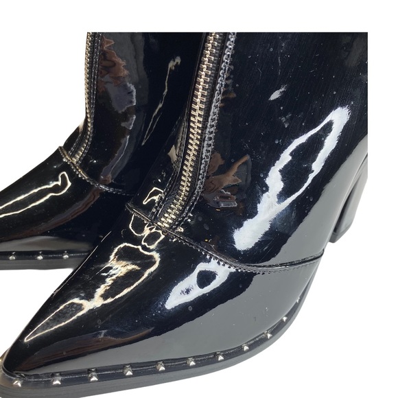 Black Patent Faux Leather Pointed Toe Ankle Bootie - Picture 5 of 11